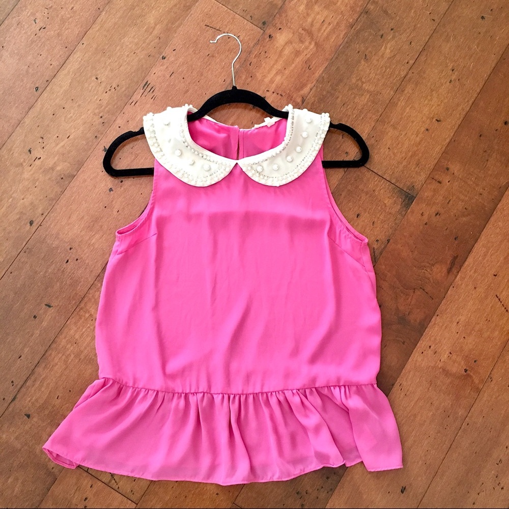 Pink Peplum Top with Beaded Collar